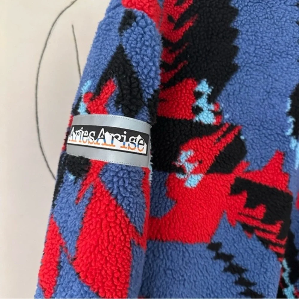 Aries Piped Printed Fleece Jacket Multi Colored Geometric Pattern Zip up size  S